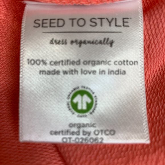 Seed to Style Organic Cotton Solid French Terry Zip-Up Hoodie Coral Large NWT - Picture 13 of 14